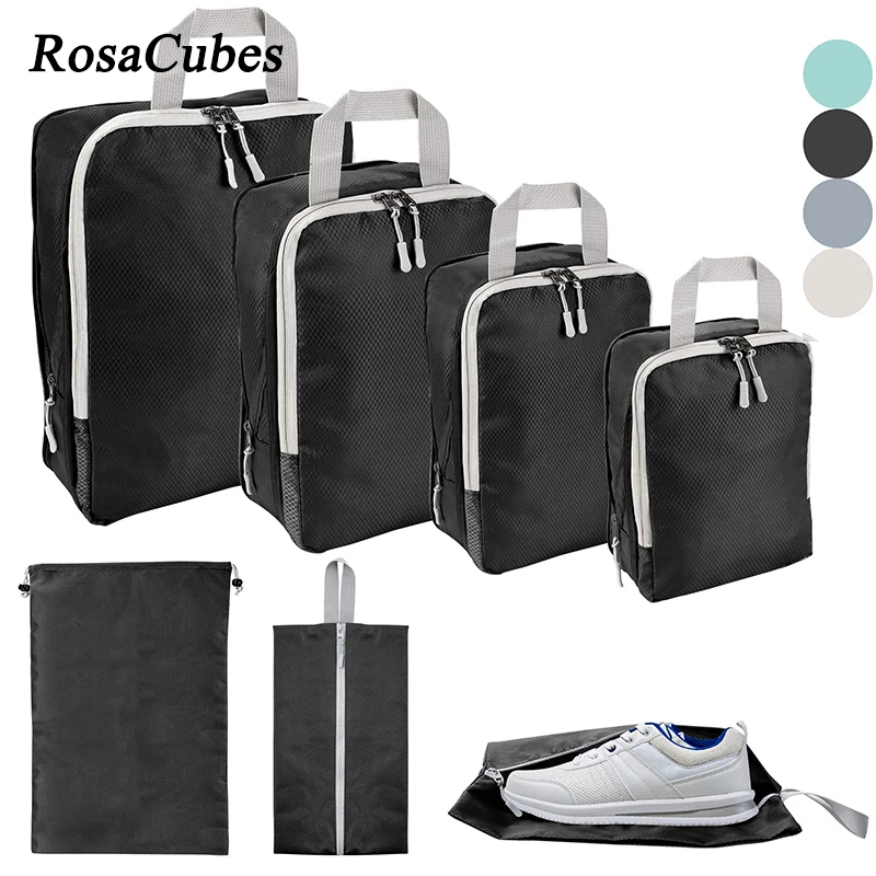 

6PCS Cubes Compressible Packing Foldable Waterproof Travel Storage Bag Suitcase Nylon Portable With Handbag Luggage Organizer