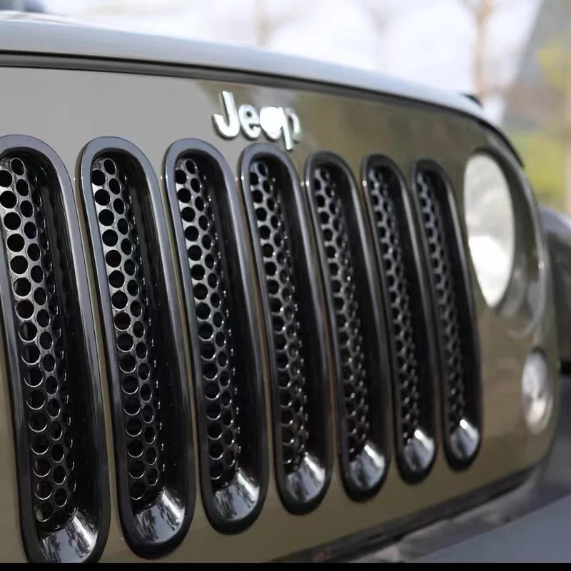 

7pcs Billet Grille With Block Button Front Mesh Grill Grille Insert Cover Trim For Jeep Wrangler JK 2007-2017 J019-2 LantSun