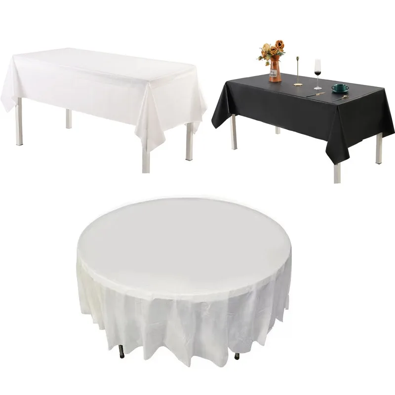 

White Black Table Cloth Rectangular Round PE Tablecloth for Birthday Christmas Home Outdoors Party Decor Wedding Supplies