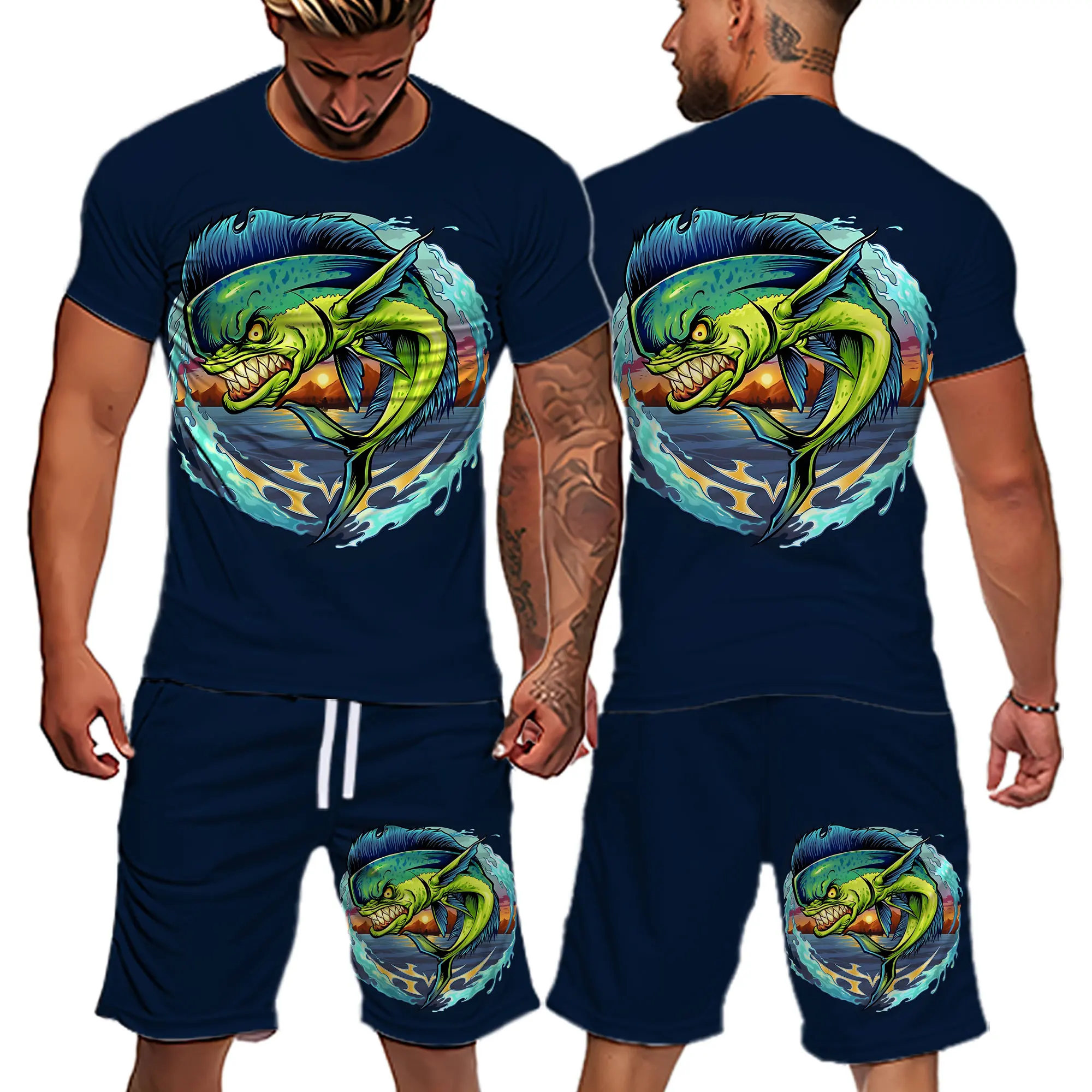 2022 New Men's T-shirt + Shorts Set Summer Breathable Casual T shirt Running Set Fashion Harajuku 3D Printed Male Sport Suit 2022 new christmas halloween y2k male clothing sportswear fashion 2 piece oversize jacket suits sport wearing pants dropshipping