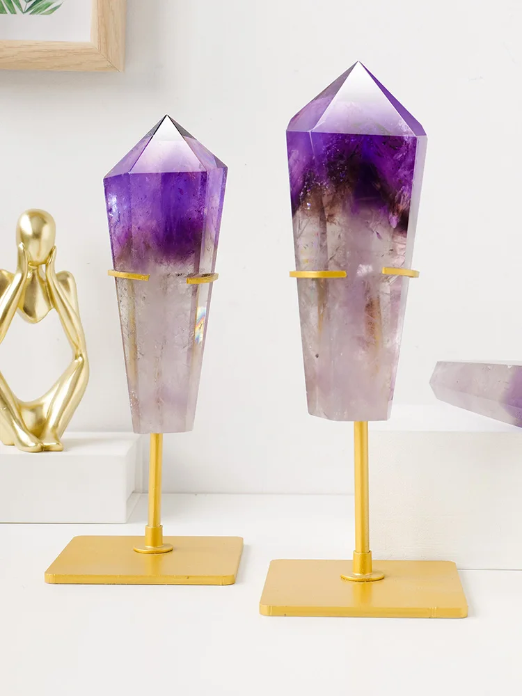 

Natural amethyst single pointed Tower hexagonal column ornaments original stone backbone scepter home decoration ornaments