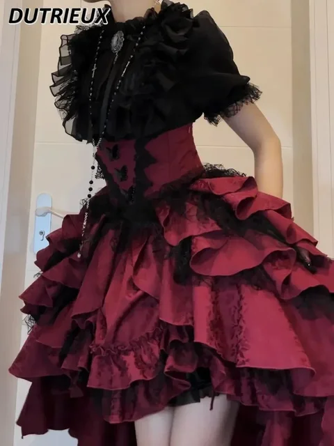 Japanese Dark Gothic Style Lolita High Waist Skirt Spring and Autumn New Sweet and Cute Girls Versatile Solid Color Puffy Skirts 1