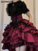 Japanese Dark Gothic Style Lolita High Waist Skirt Spring and Autumn New Sweet and Cute Girls Versatile Solid Color Puffy Skirts 1