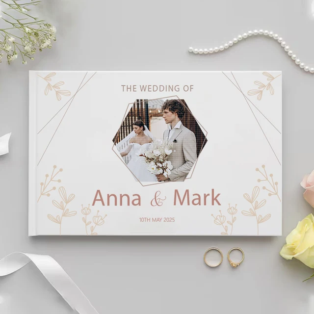 Livre d'or personnalisé pour cadeau de mariage, Album Photo de Message Noble blanc, Simple et élégant, souvenir horizontal, Signature, livre d'or 2
