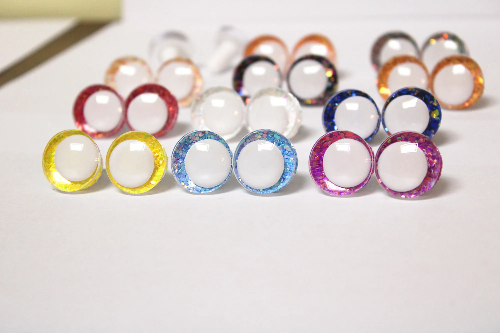10PAIRS  14MM TO 35MM WHITE PUPIL 3D COMICAL ROUND GLITTER TOY EYES COLORFUL DOLL EYES -T10 4