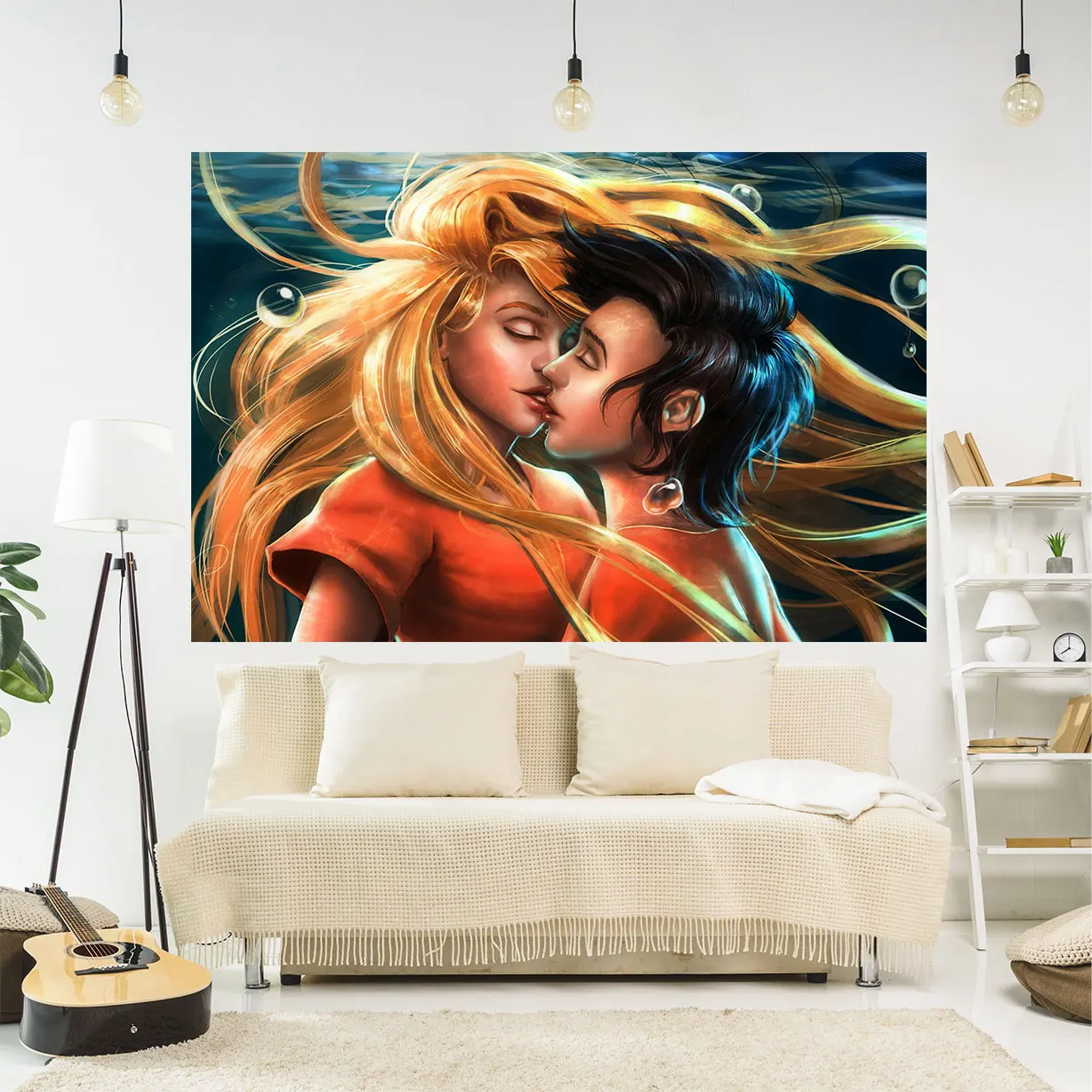 

Love Kiss Girl And Boy Wall Hanging Tapestries Couple Sofa Blanket Art Picture Aesthetic Home Decorations