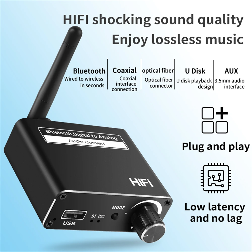 Digital To Analog 192kHz DAC Converter Wireless Bluetooth 5.0 With Headphone Optical Coaxial Amp 3.5mm Support USB Audio Adapter audio adapter headphone amplifier earphone amplifier adapter audio converter adapter headphone amplifier cable audio converter audio decoder audio converter amplifier headphone adapter headphone audio decoder
