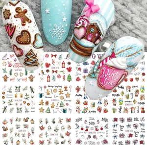 Рождественские наклейки для ногтей с зеленью, Наклейки для ногтей птицы, наклейки с надписью, наклейки с горячим шоколадом, слайдеры для маникюра, зимнее украшение, водные наклейки на новый год