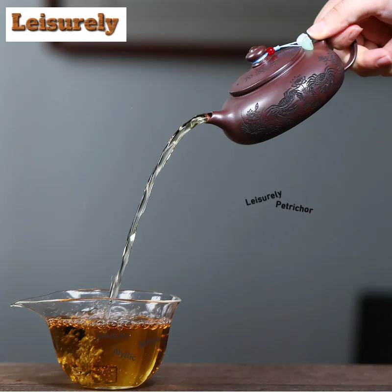 150ml Yixing Purple Clay Teapots Handmade Han jiang Pot Raw Ore Stone red Mud Tea Brewing Kettle with Strainer Zisha Tea Set