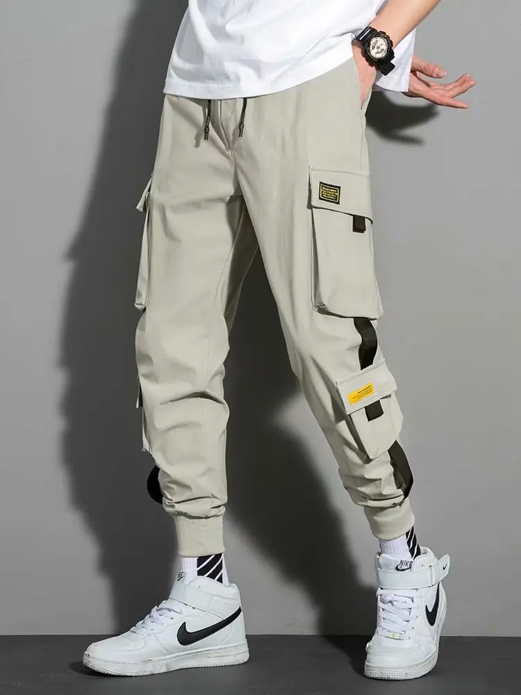 Multiple Pockets Work Pants Men 2024 Spring New Korean Trend Youth Bound Feet Harlan Pants Loose Casual Solid Color Trousers