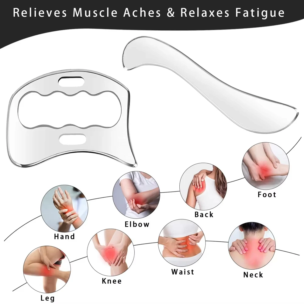 Stainless Steel Gua Sha Massage Tools Muscle Scraper Tool,Graston Tool Set for myofascial Release,Scar Tissue Massager for Back 3