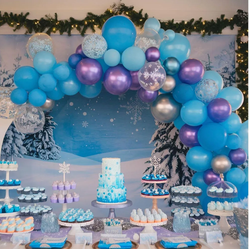 56-teiliges Eis- und Schnee-Themen-Ballonset Blau-Lila Schneeflocken-Ballon Metallisch Blau-Lila Ballondekoration Geburtstagsparty-Zubehör – Detail 6