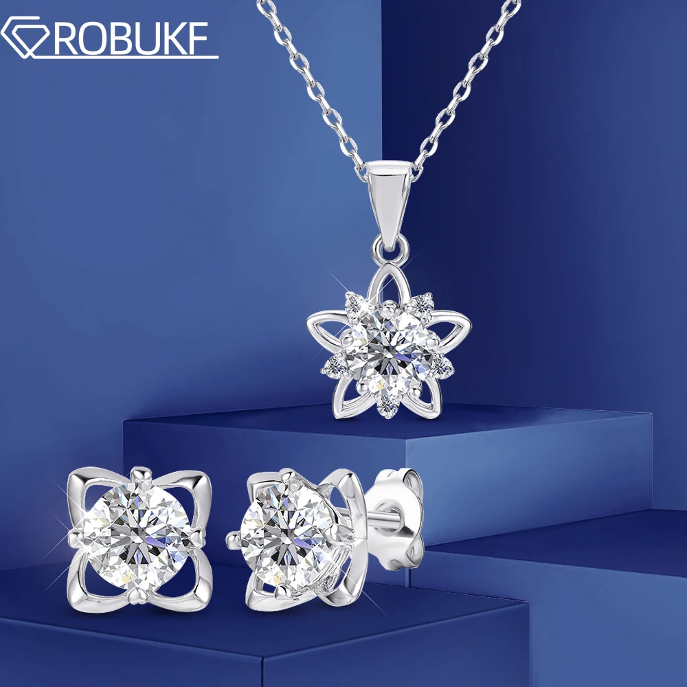 

100% 925 Sterling Silver Star Necklace Earring For Women 2.4cttw Real Moissanite Diamond Pendant Neck Chain Fine Jewelry Set GRA