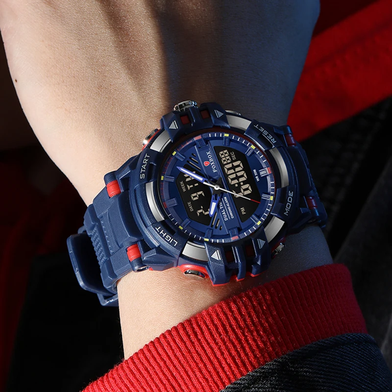 FOXBOX Top Brand Luxury Men's Quartz Wristwatches Casual Business Military Sports Dual Display Watch Men Waterproof Chronograph