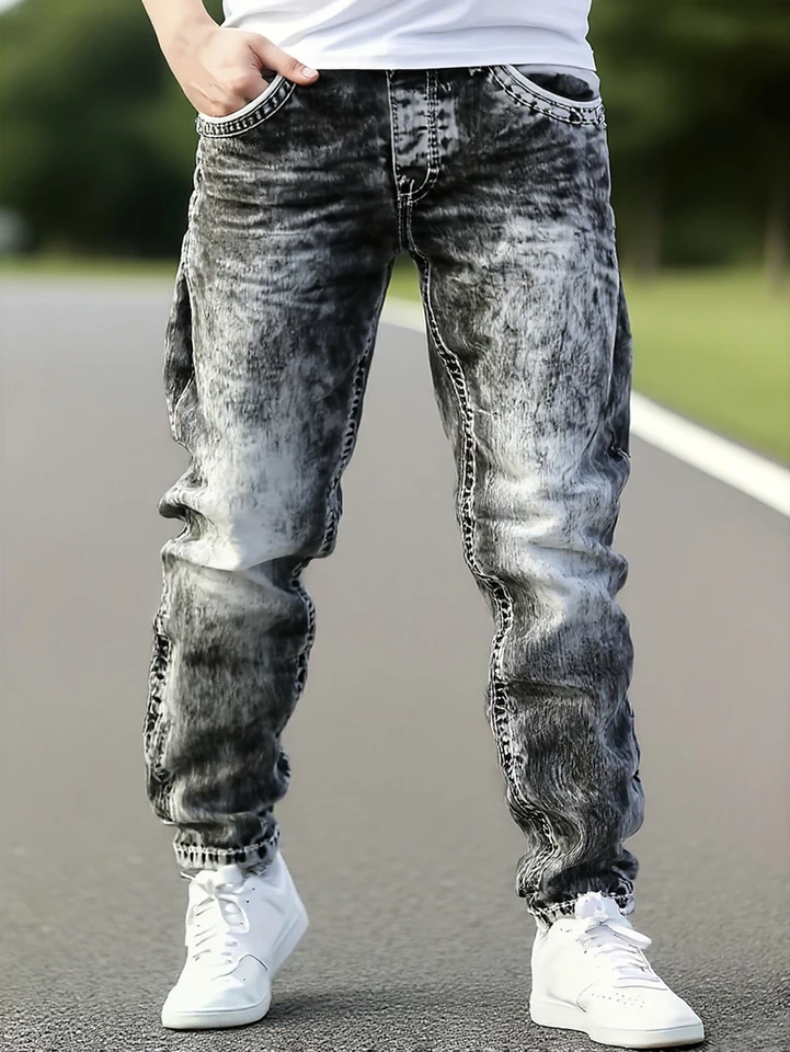 Men's Distressed Light Gray Vintage Jeans