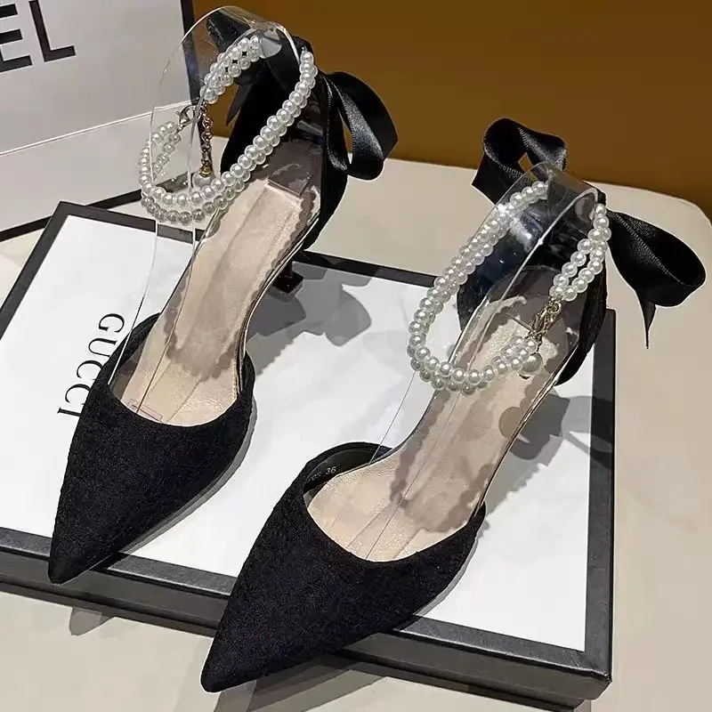 أسود عالية الكعب أحذية الزفاف خادمات 2025 جديد كعب...