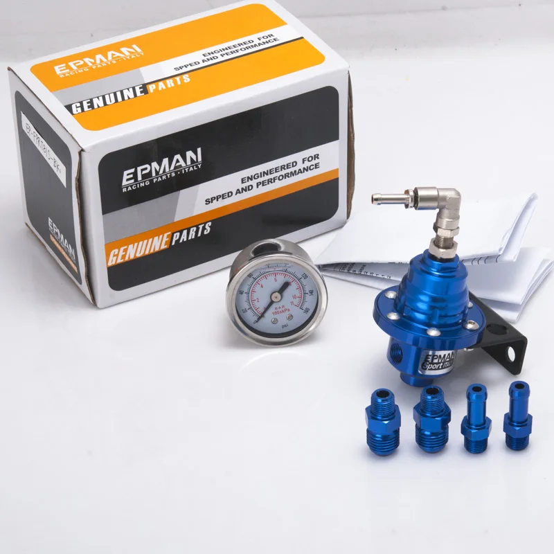 EPMAN Sport Adjustable Fuel pressure Regulator FPR Universal turbo+Liquid Gauge 0-160 Psi Universal For All Car TK-FPRT81S