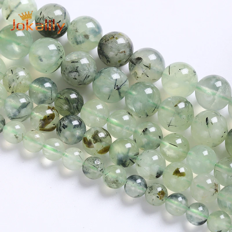 6A Natural Green Crystal Prehnites Beads For Jewelry Making Round Loose Spacer Stone Beads Diy Bracelet Handmade 6 8 10 12Mm 15"