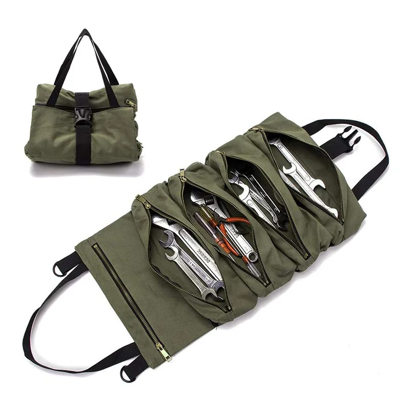 

Tool Bag Multi-Purpose Tool Roll Bag Wrench Roll Pouch Hanging Tool Zipper Carrier Tote Working Tool Bag