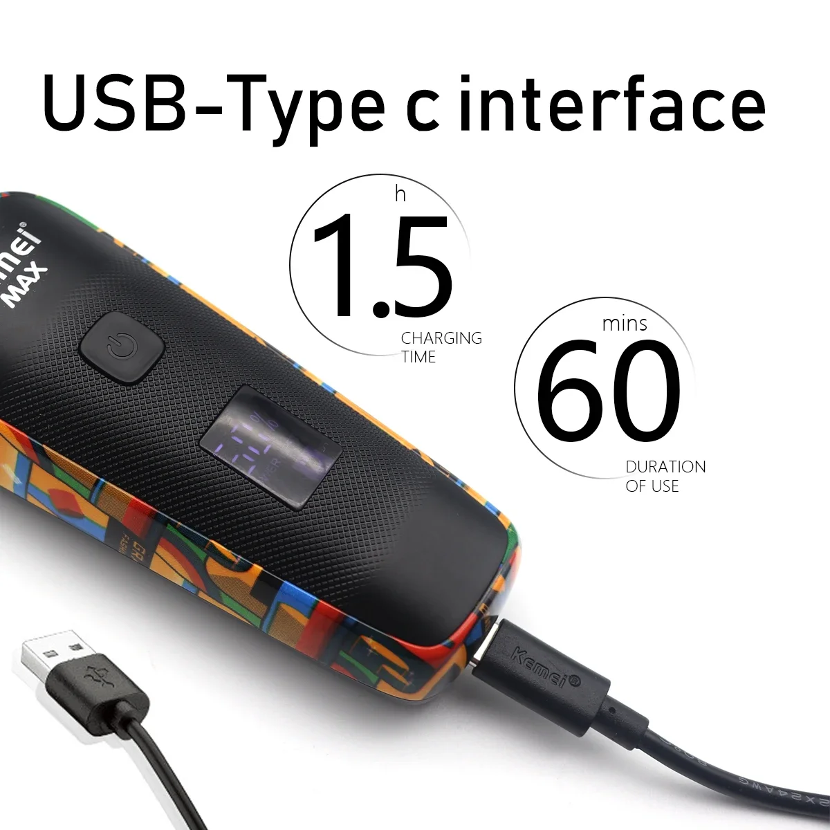 たけし Kemei Rechargeable Graffiti Pattern Electric Hair Clipper