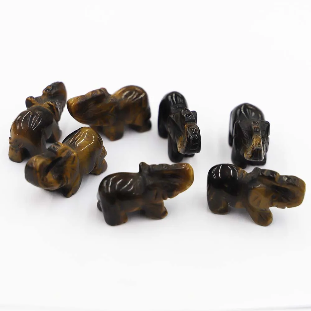 Natural Tiger Eye Stone Carved Elephant Statues Reiki Healing Animal Figurine Gemstone Craft Home Decoration Gift Wholesale 4Pcs