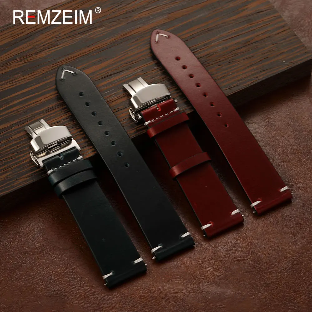 Vintage Casual Genuine Leather Watch Strap with Butterfly Buckle