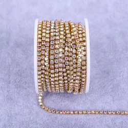 Radiant Gold Rhinestone Decorative Crystal Trim - SS8(2.5mm) (Gold Crystal AB)