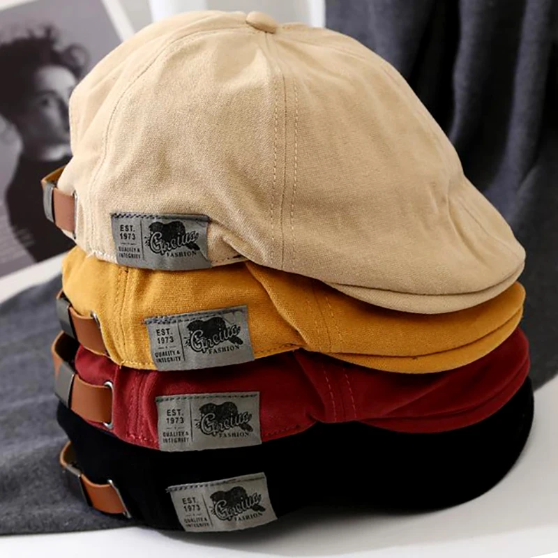 Chennuo Vintage En Détresse Coton Béret Homme Casquette Souple Newsboy Ivy Casquette Plate (Beige-2