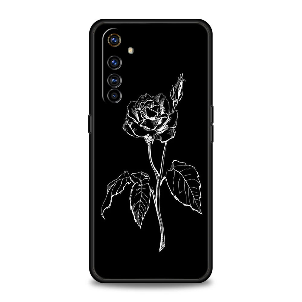 Elegant Black Flower Shockproof Silicone Phone Case - Stylish Protective Cover