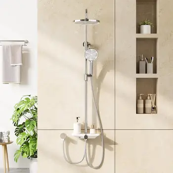 Set sistema doccia per bagno a parete in acciaio inossidabile con mensola Miscelatore acqua calda fredda a pioggia Rubinetto per doccia con maniglia 1