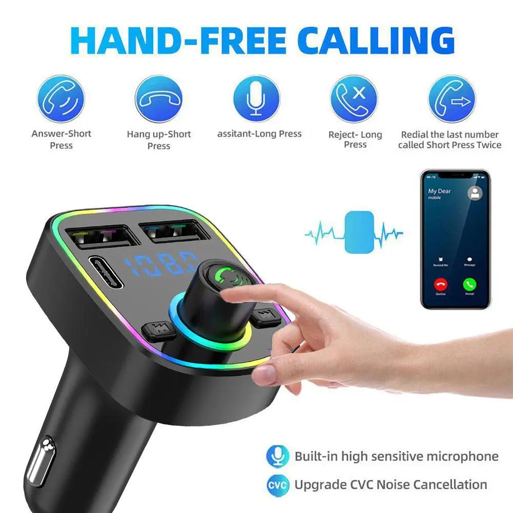 

Громкая связь, mp3-модулятор, плеер с Bluetooth 5,0, Bluetooth, автомобильный комплект громкой связи с двумя USB, FM-передатчик, аудио, mp3-плеер, громкая связь