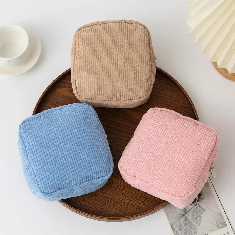 Korean Makeup Coin Bag Sanitary Napkin Holder Bag Small Lipstick Cosmetic Storage Case Bags Corduroy Cute Hand Bag for women 6