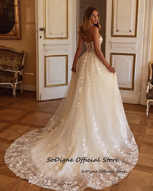 SoDigne A-line Appliques Wedding Dresses Sweetheart Sleeveless Tulle Bridal Dress Beach Wedding Gown Robe De Mairee ﻿Customized 5