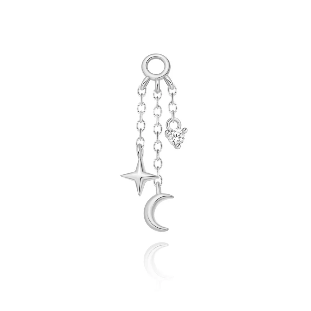 925 Sterling Silver Plated Moon & Star CZ Threader Earrings – Long Line Dangle