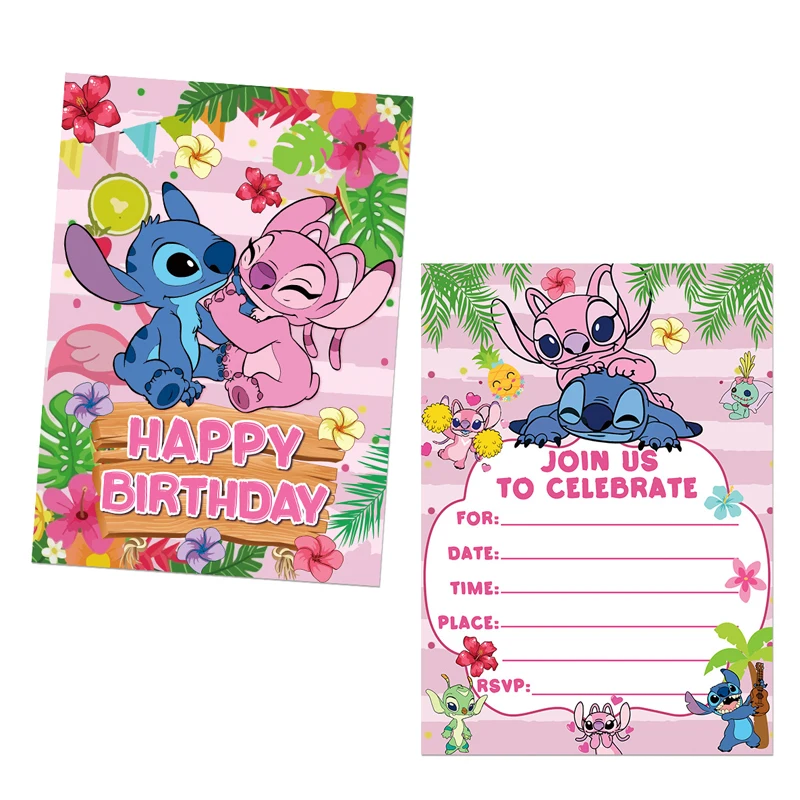 Angel Lilo And Stitch Birthday - 10Pcs Cartoon Disney Lilo Stitch Theme Pink Party Invitation Card Kids Girls Birthday Party Baby Shower
