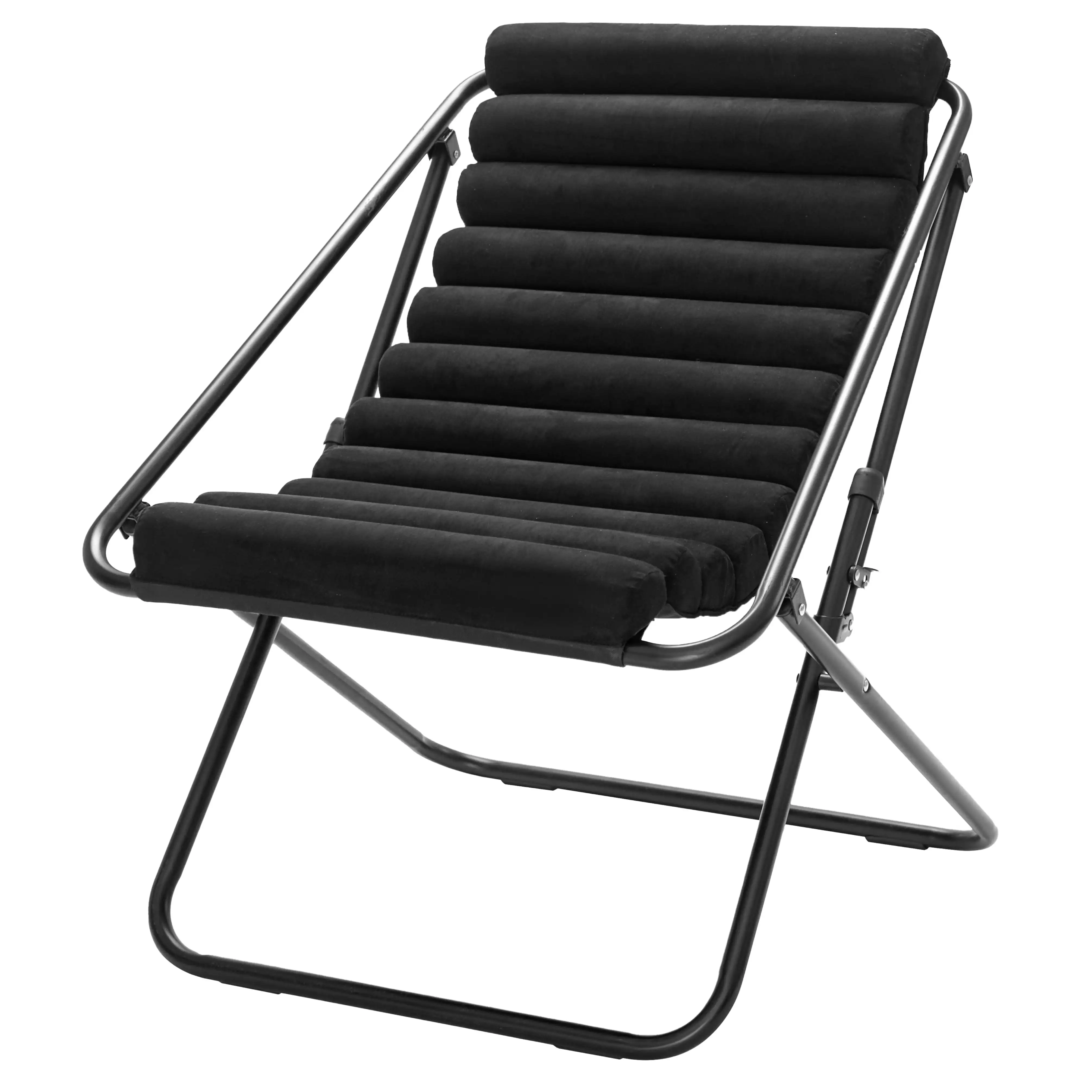 

Urban Shop Ribbed Folding Sling Lounge Chair, Black, 28" L x 22" W x 30" H