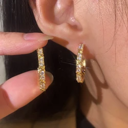 Gold Color Zircon Cross X Hoop Earrings for Woman Luxury Statement Jewelry Wedding Party Crystal Christmas New Year Accessories
