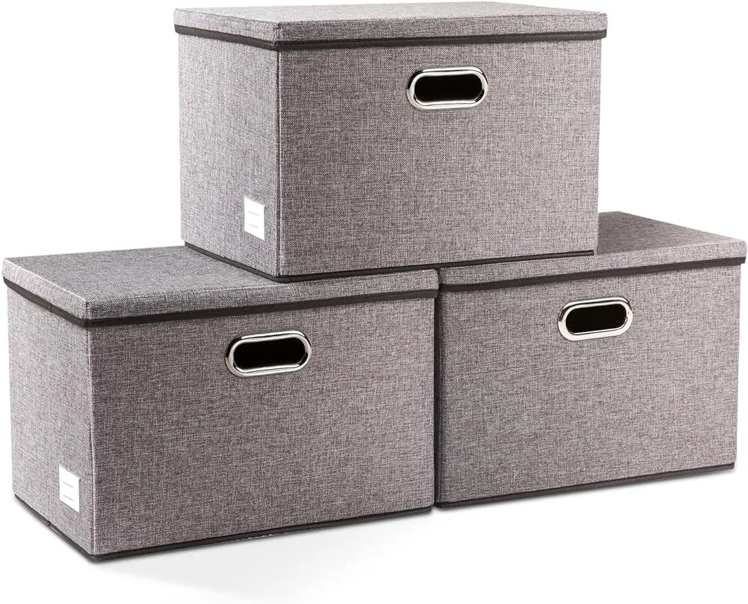 

Большие складные контейнеры для хранения PRANDOM с крышками [3 упаковки] складные контейнеры для хранения из льняной ткани органайзеры контейнеры