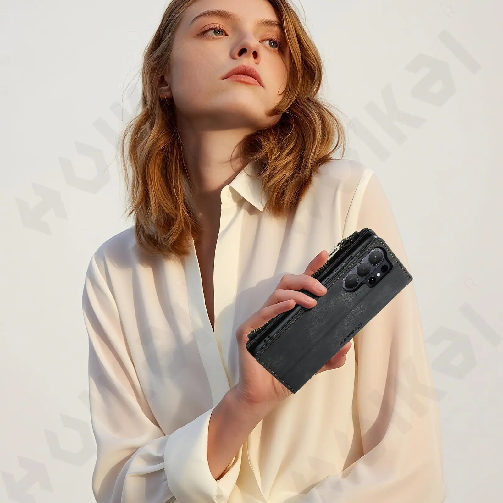 Premium Faux Leather Flip Case with RFID Protection and Magnetic Card Holder Stand