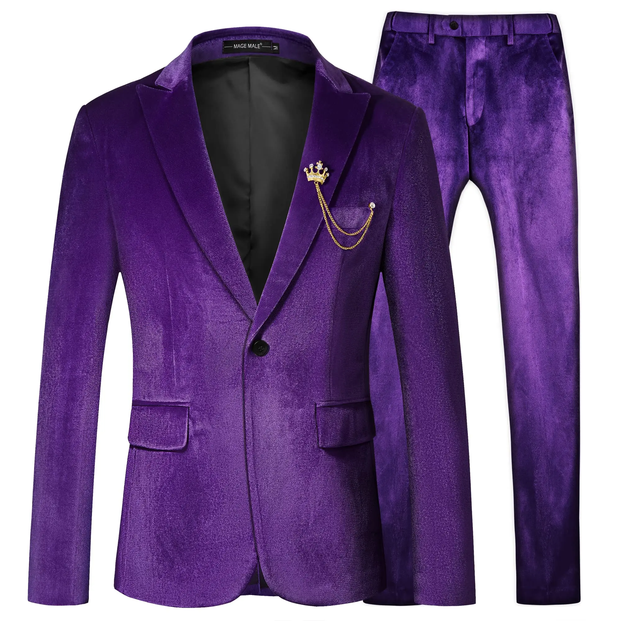 Men's 2 Piece Velvet Suit One Button Tuxedo Slim Fit Luxurious Blazer Party Dinner Jacket & Pants Casual Smart Suit Outfit 3