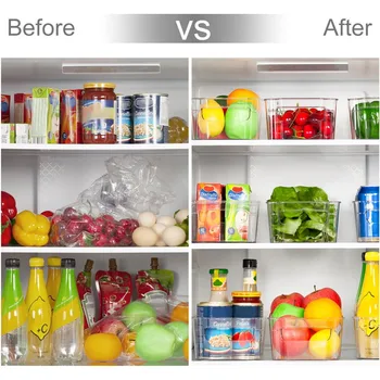 HOOJO Refrigerator Organizer Bins - 8pcs Clear Plastic Bins For Fridge, Freezer, Kitchen Cabinet, Pantry Organization 4
