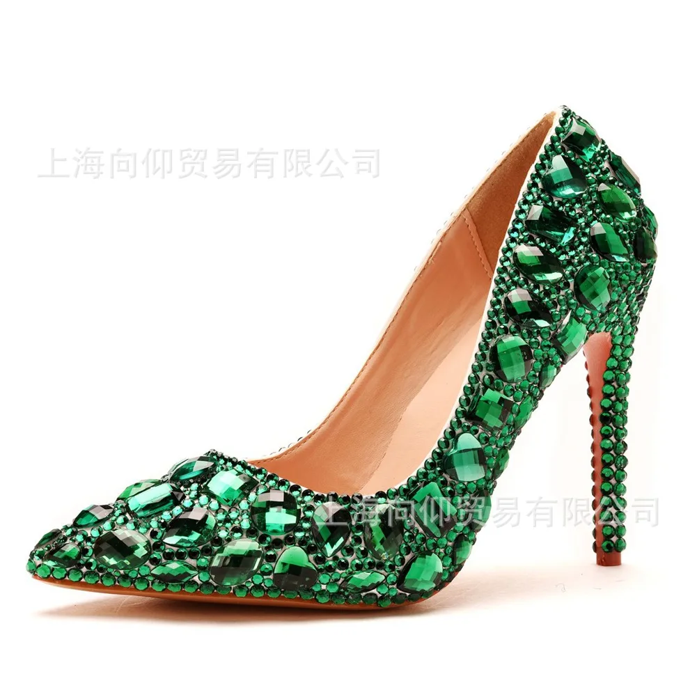 Fashion Spring Autumn Women's Pumps Rhinestone Pointed Toe Slip on PU 11CM Thin High Heels Princess Shoes for Work Office Women 6