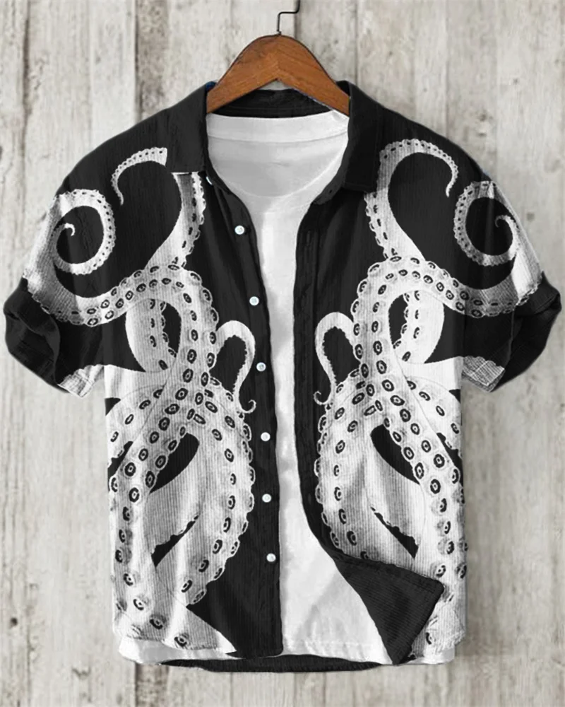 Men's Shirt Flower 3D Printed Lapel Short Sleeve Casual Loose Tops, Bamboo Linen Shirt, Fashion Clothing Tops XS-5XL