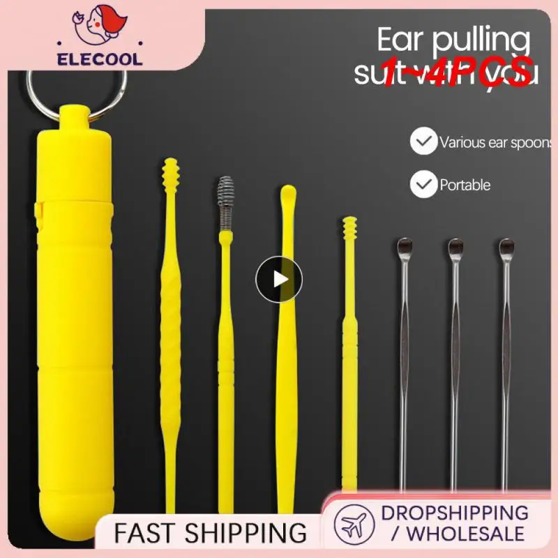 

1~4PCS set Stainless Steel Ear Picking Tools Ear Wax Remover Cleaner Ear Cleaning Spoon Ear Protector Ear Picker Earpick Sticks