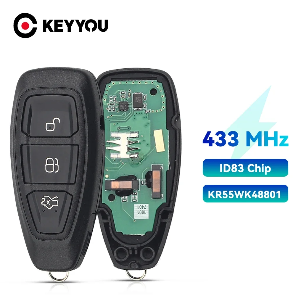 KEYYOU KR55WK48801 Smart Remote Key Keyless for Ford Focus C-Max Mondeo Kuga Fiesta B-Max 433/434Mhz ID83 Chip