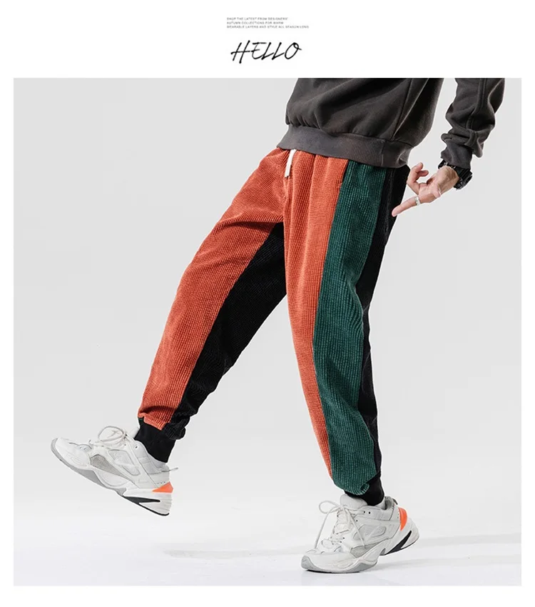 Men's track pants elastic waist back pants Street punk jogging pants Men's hip hop casual black pants Fashion streetwear genie pants