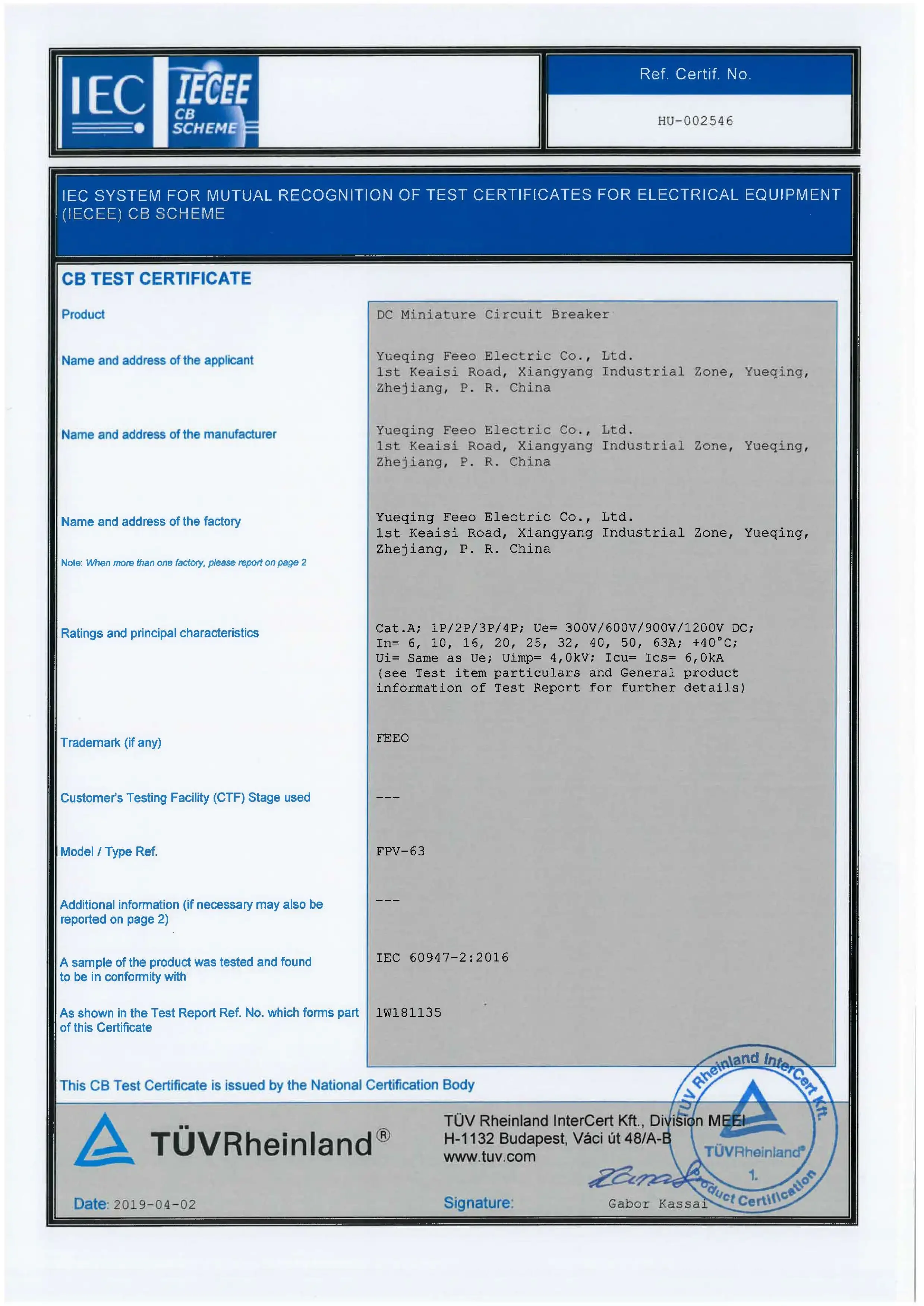 Description Picture 4 of itemFEEO 2P DC Solar Circuit Breaker Switch 550V 800V For PV Solar system 6A 10A 16A 20A 25A 32A 40A 50A 63A FPV-63 DC MCB disjuntor