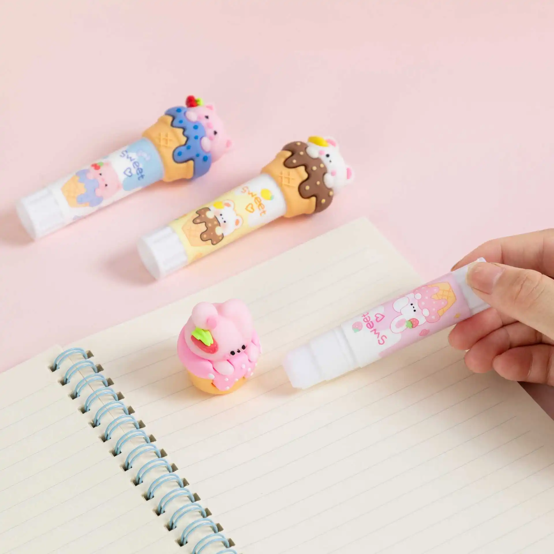 Creative Ice Cream Shape Solid Glue Stick Strong Adhesives Glue Stick for Student Stationery Solid Glue High Viscosity Supplies 4