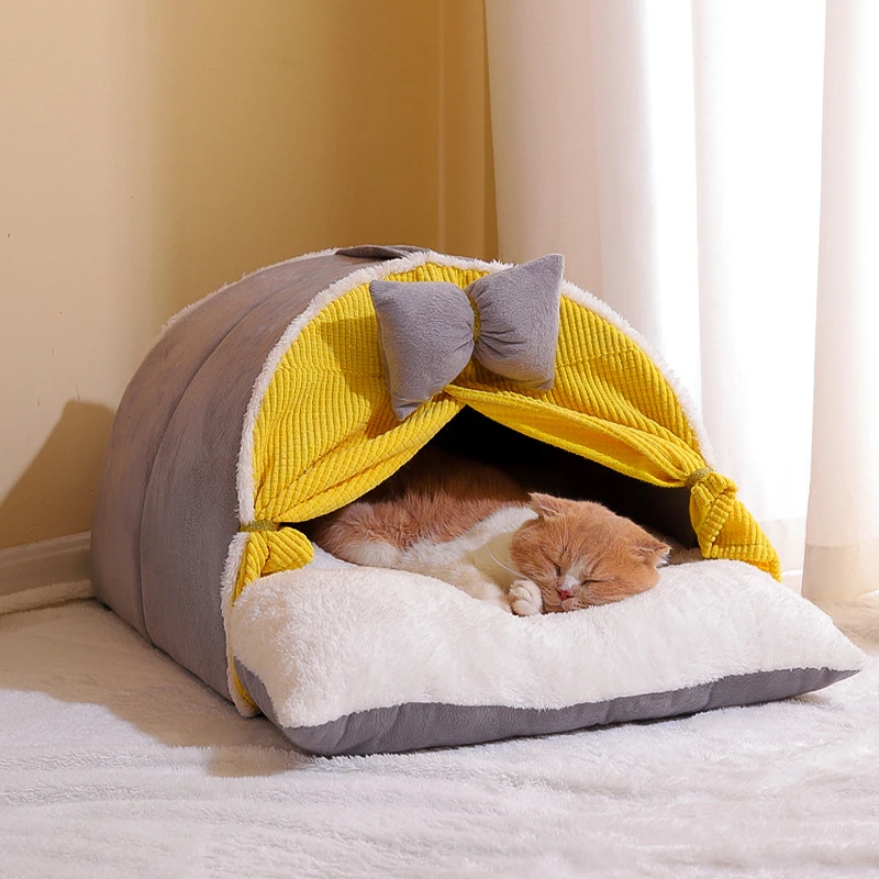 Luxurious Semienclosed Cat Kennel Bed Teepee Tent Kennel Mattress Cute