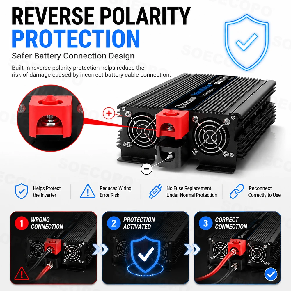 20000W 피크 스마트 파워 인버터 DC12V/24V AC110V/220V LCD 지능형 냉각 다중 보호 기능 내구성 가정 비상용